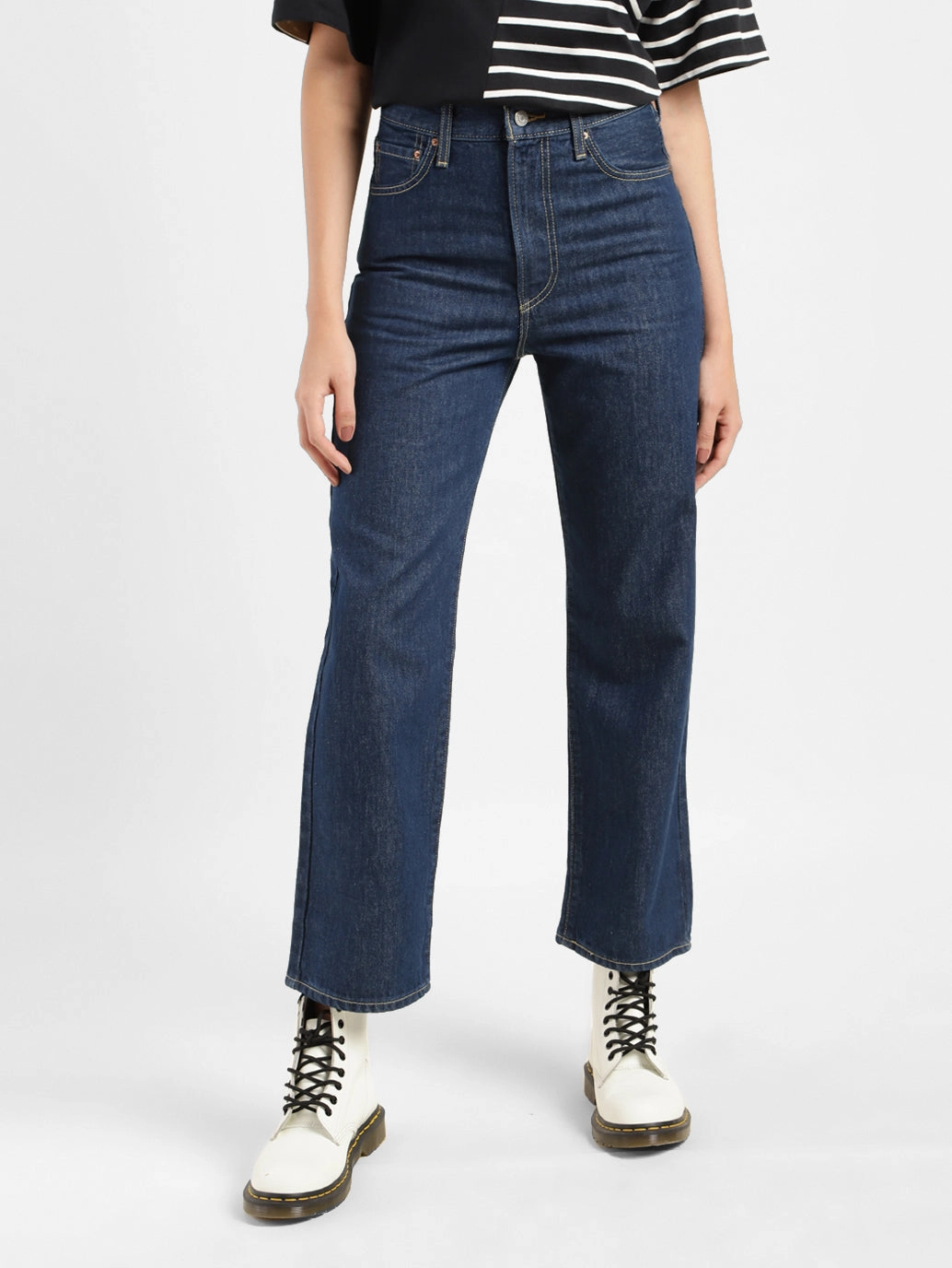 Outfit Plan Women's Navy Blue Ribcage Straight Ankle Fit Mid Rise Jeans