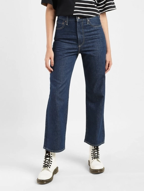 Women's Navy Blue Ribcage Straight Ankle Fit Mid Rise Jeans Effortless casual Street Fashion Casual Winter Warmth