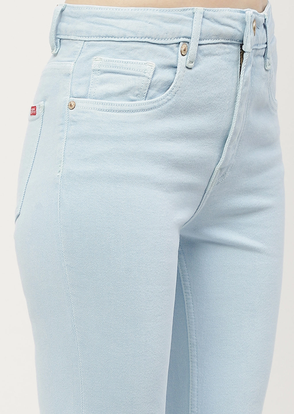 Madame Low Waist Sky Blue Bell Bottom Jeans Neutral Daily Wear Adult Fashion Casual Design