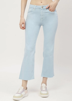 Effortless Look Comfortable Wear Madame Low Waist Sky Blue Bell Bottom Jeans