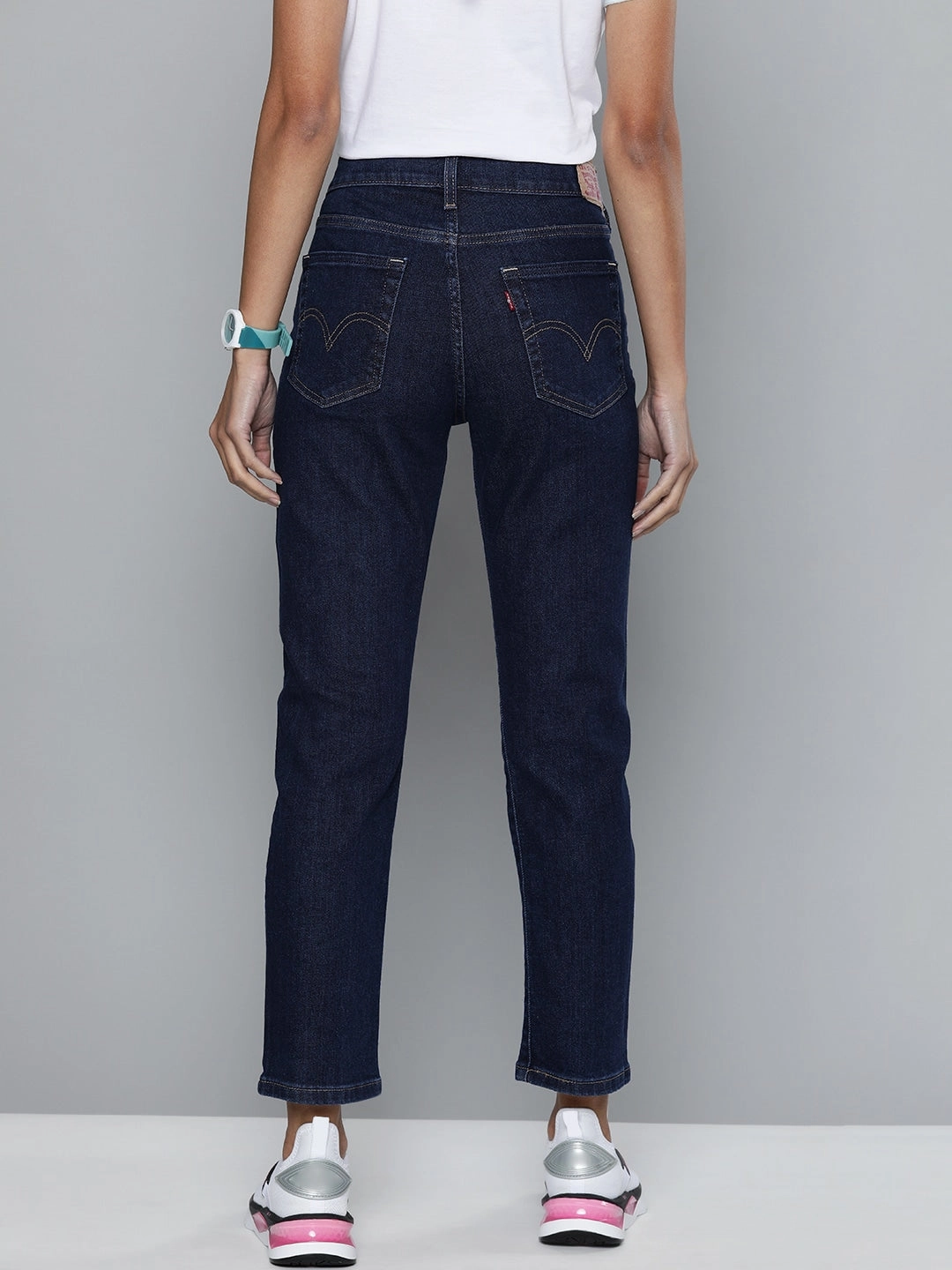 Shopping Day Street Fashion Textured Couple Look Elegant Summer Vibes Women's Indigo Skinny Fit High Rise Jeans