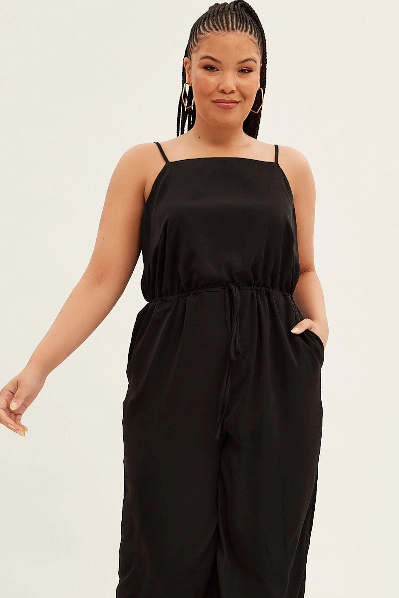 Black Strappy Jumpsuit High Neck Party Matte Satin Chic And Comfortable Air Layer