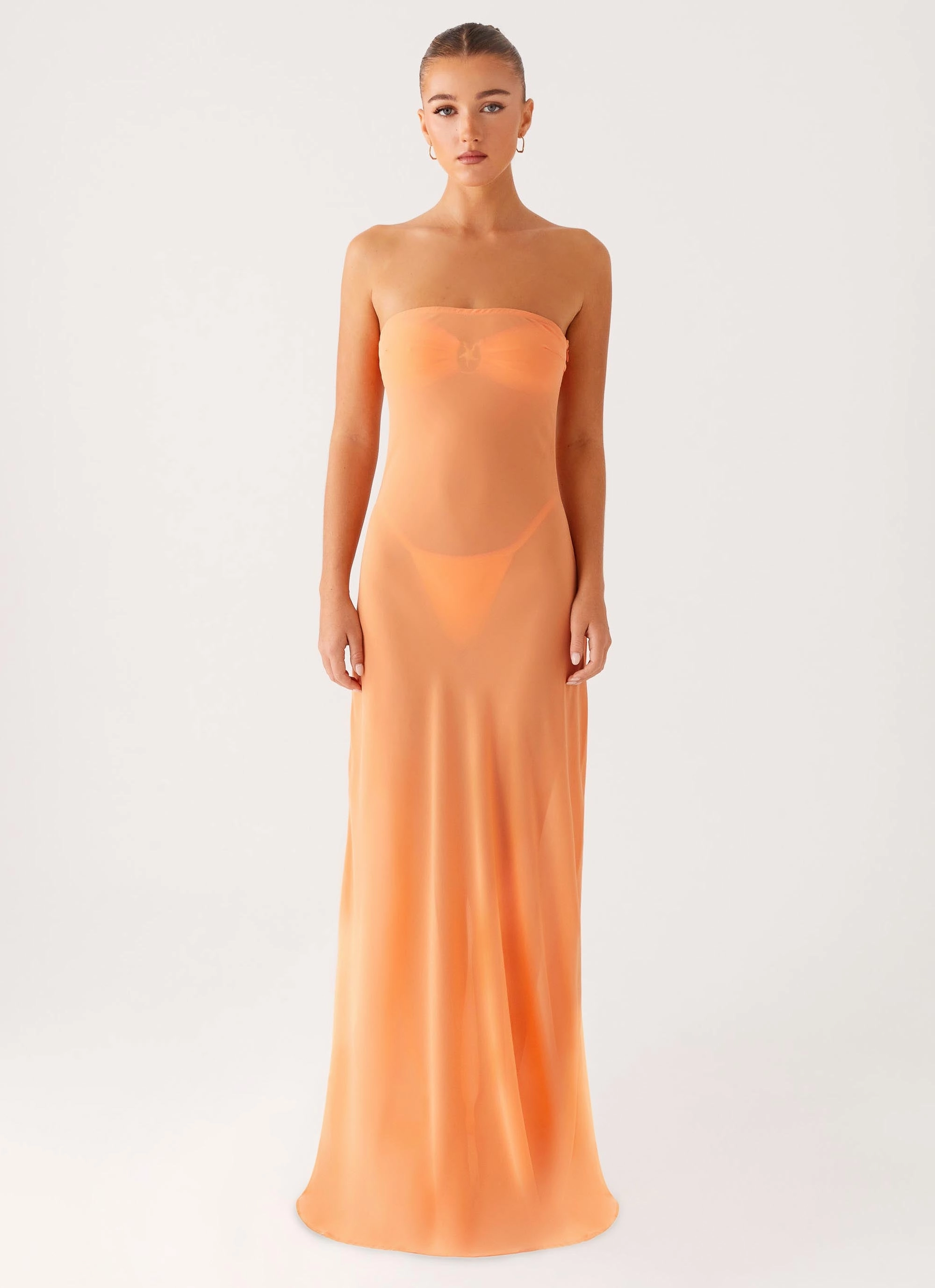 Textured Flow Church Proper Mattie Strapless Maxi Dress - Orange