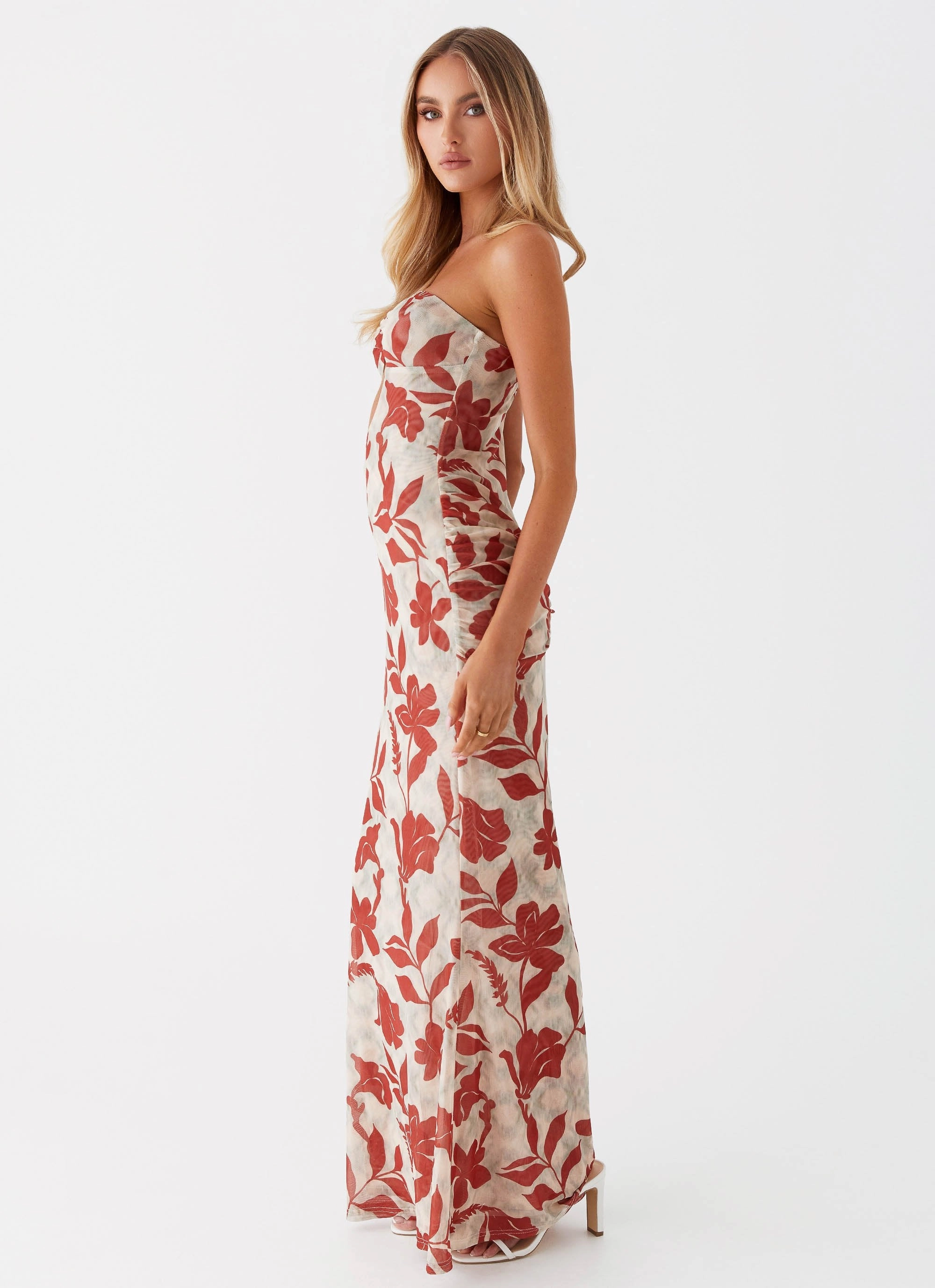 Minimalist Waist Sophisticated Vibe Dearest Maxi Dress - Red Green Floral