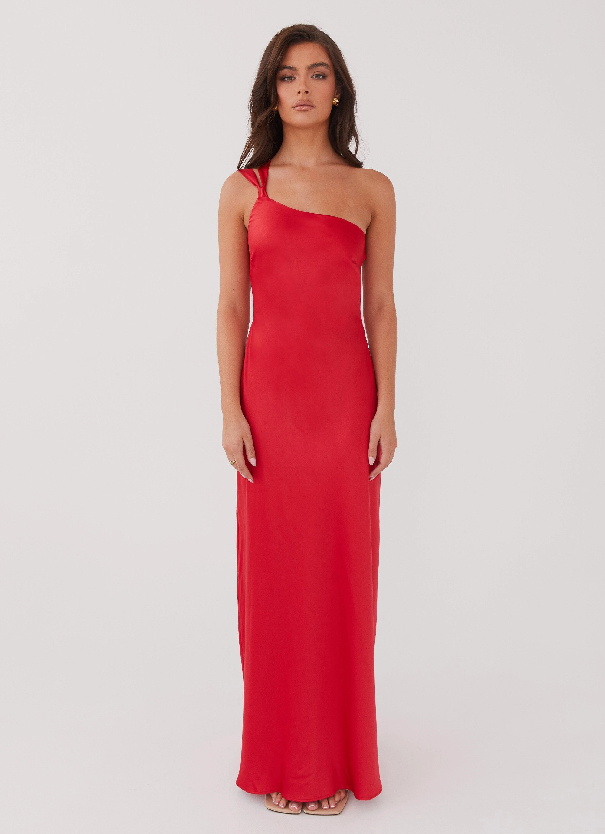 Delancy One Shoulder Maxi Dress - Rouge Red everyday elegance