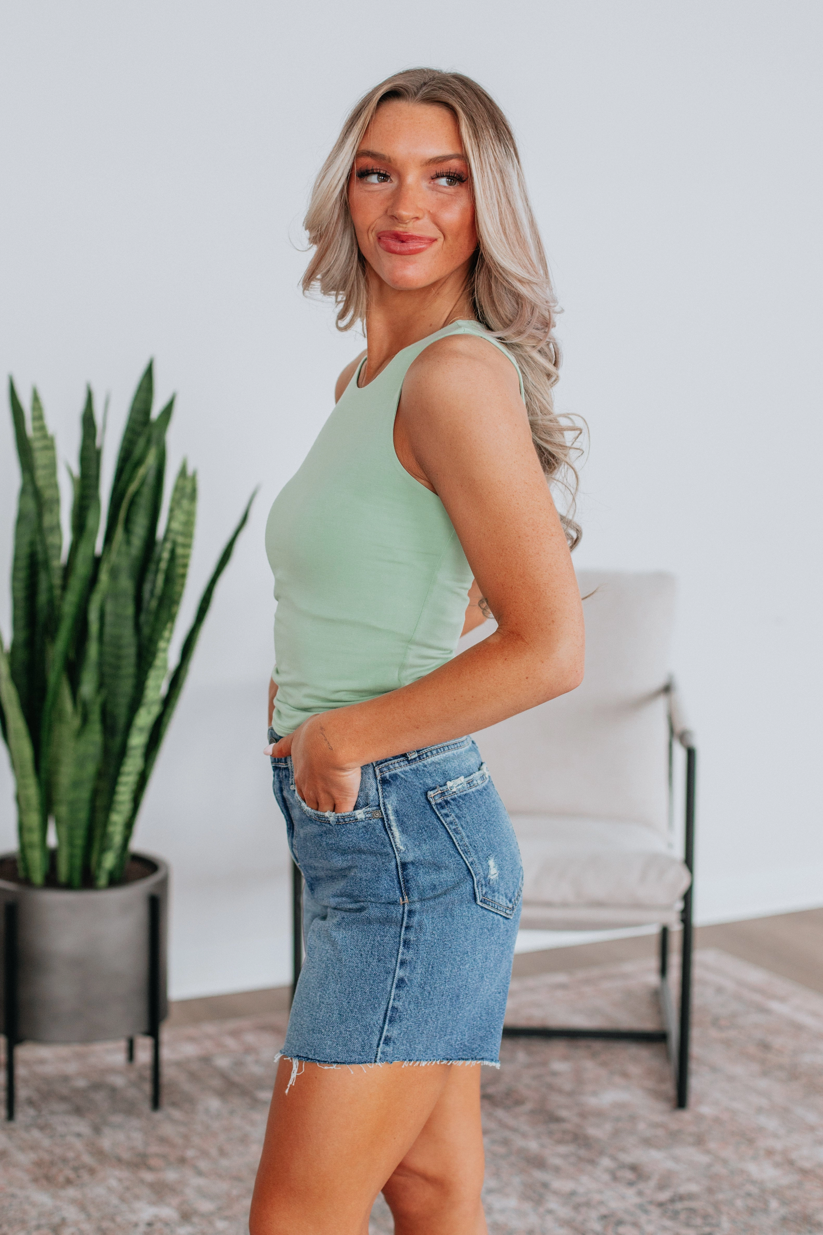 Comfortable layering piece industrial park Demi Basic Tank - Pistachio