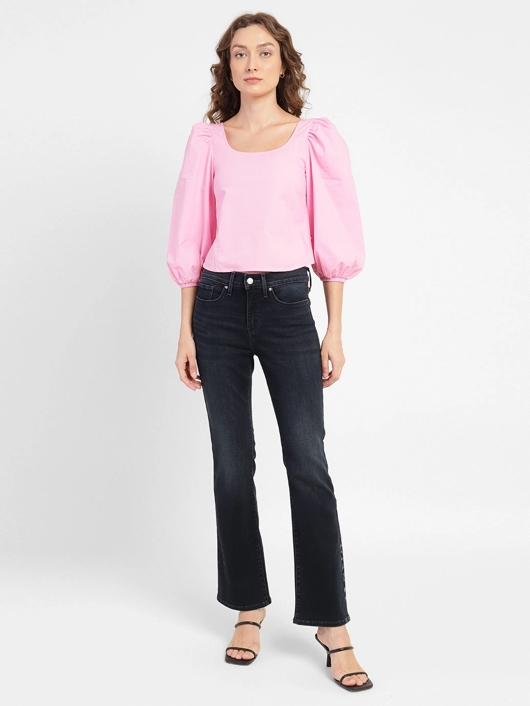 Women's 315 Blue Flared Fit High Rise Jeans Outfit Basic Everyday Loose