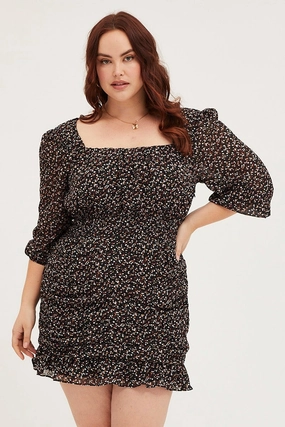 Floral Print Skater Dress Square Neck Long Sleeve Harmonious Layers