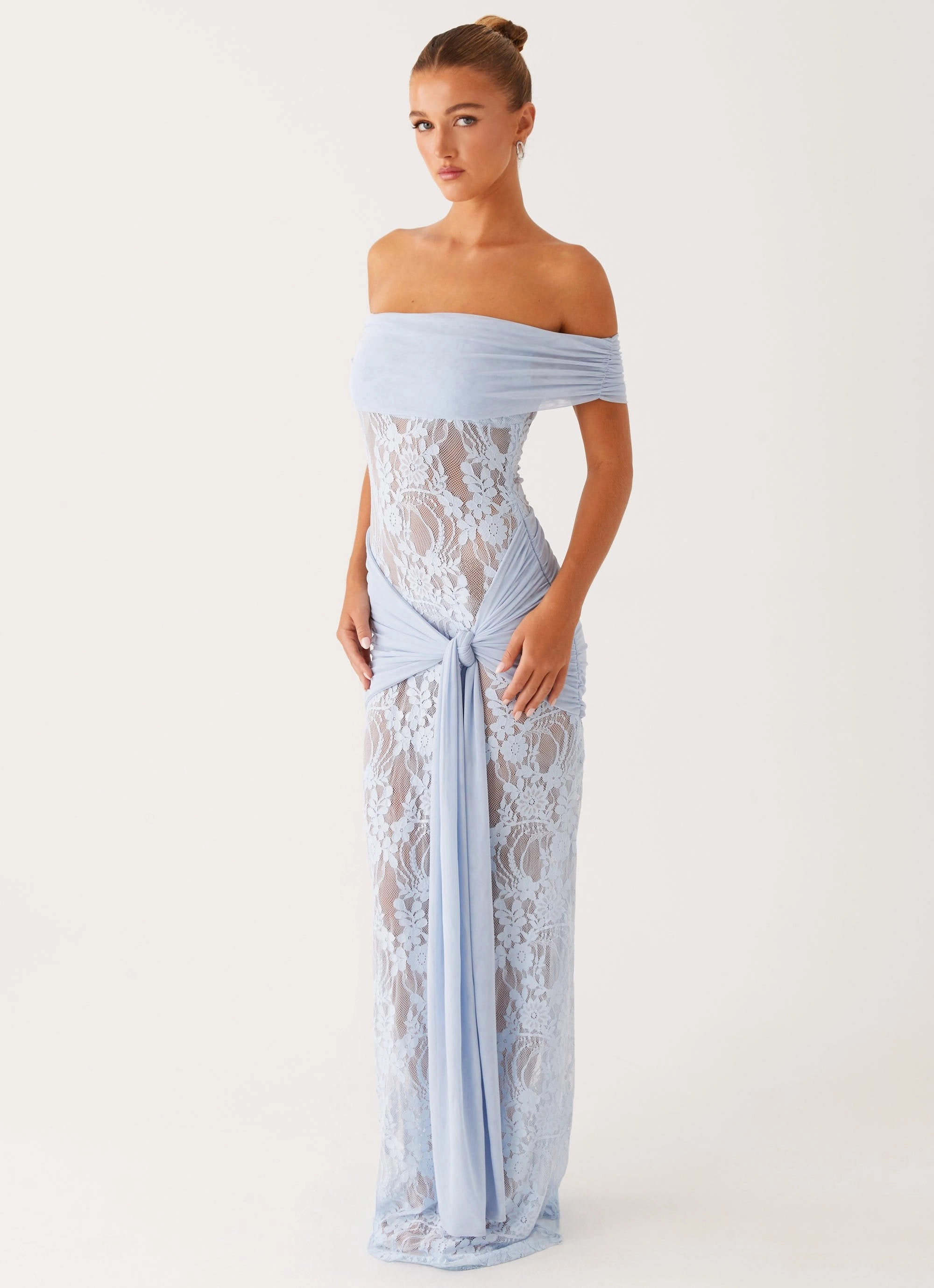 Chic Waistband Gracie Twist Maxi Dress - Blue