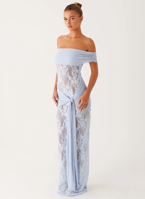 Chic Waistband Gracie Twist Maxi Dress - Blue