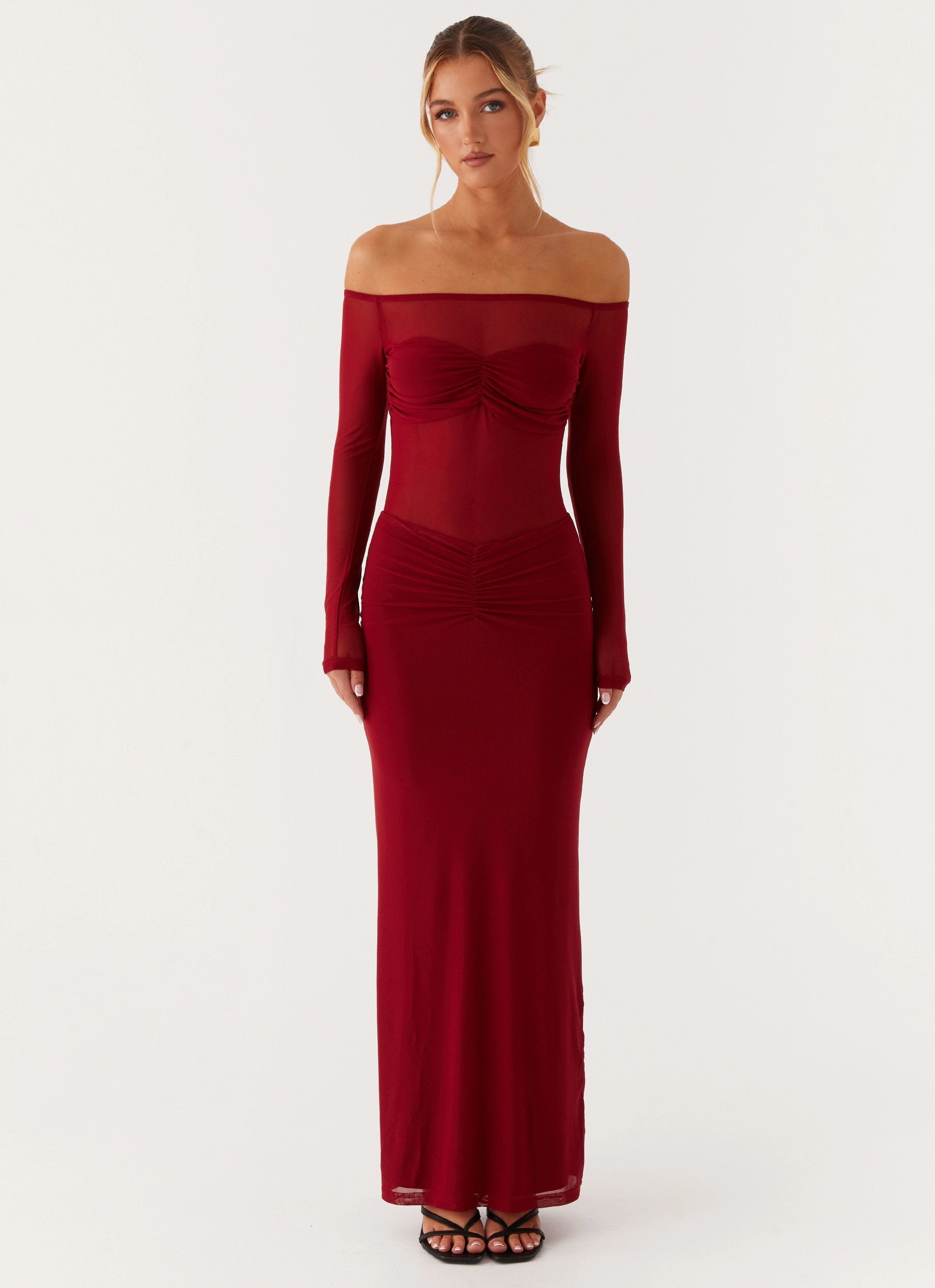 Divine Beauty Mesh Maxi Dress - Maroon Comfy Flex Body Safe