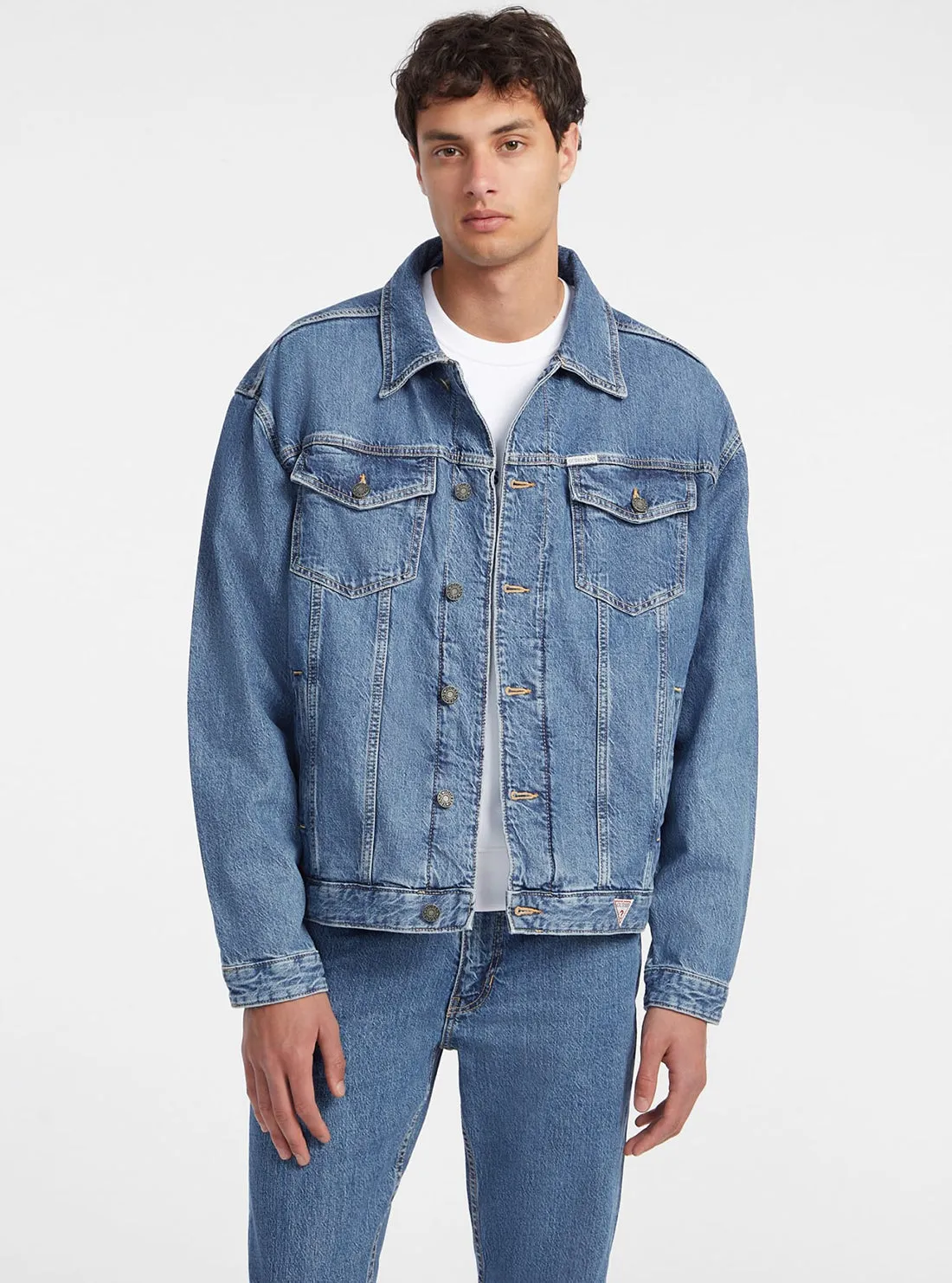 City Wear UltraQuietMaterial Guess Jeans Blue Oversize Trucker Jacket