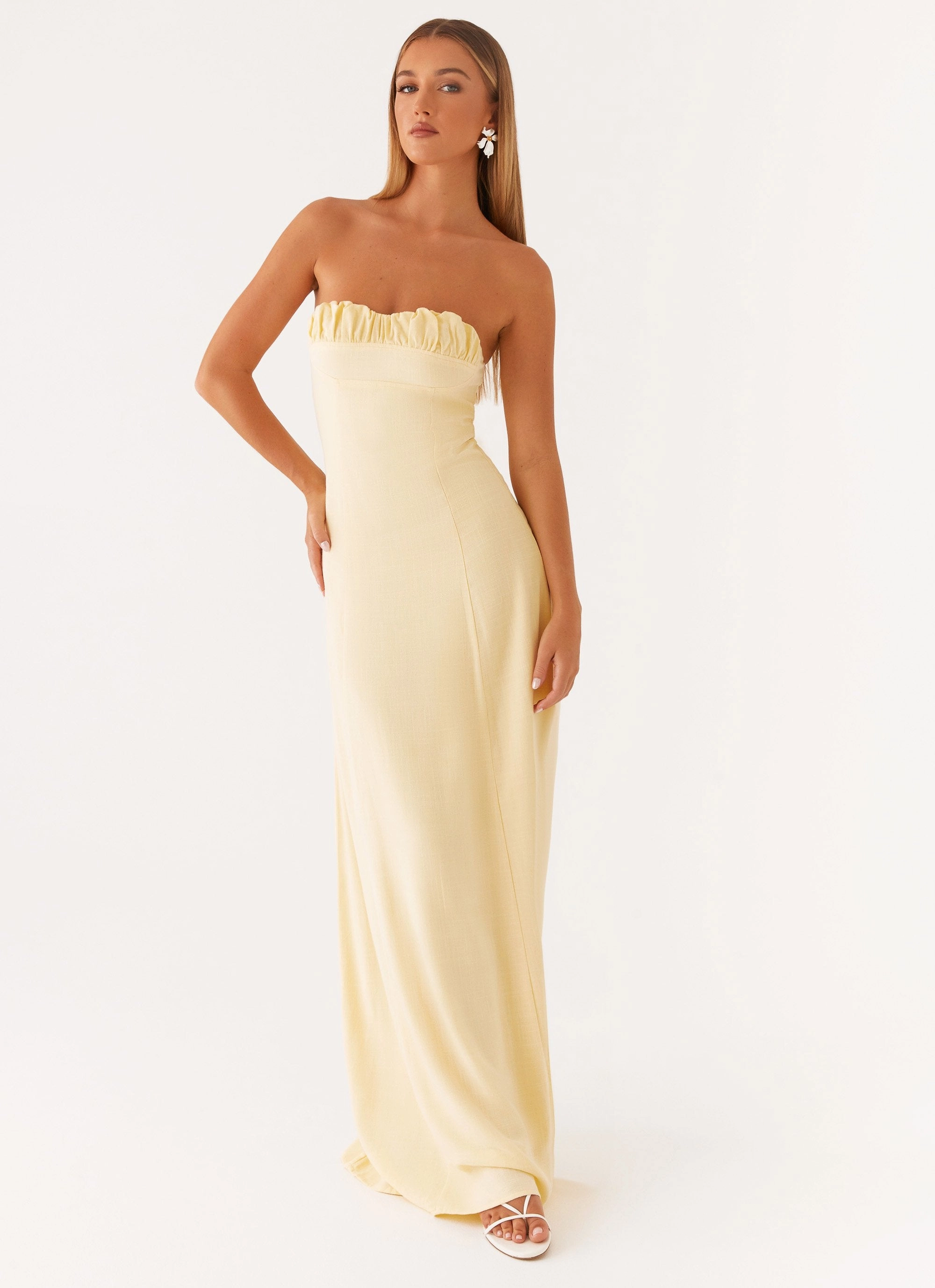 Tayla Linen Maxi Dress - Yellow Soft Drape WaterRepellentCoating