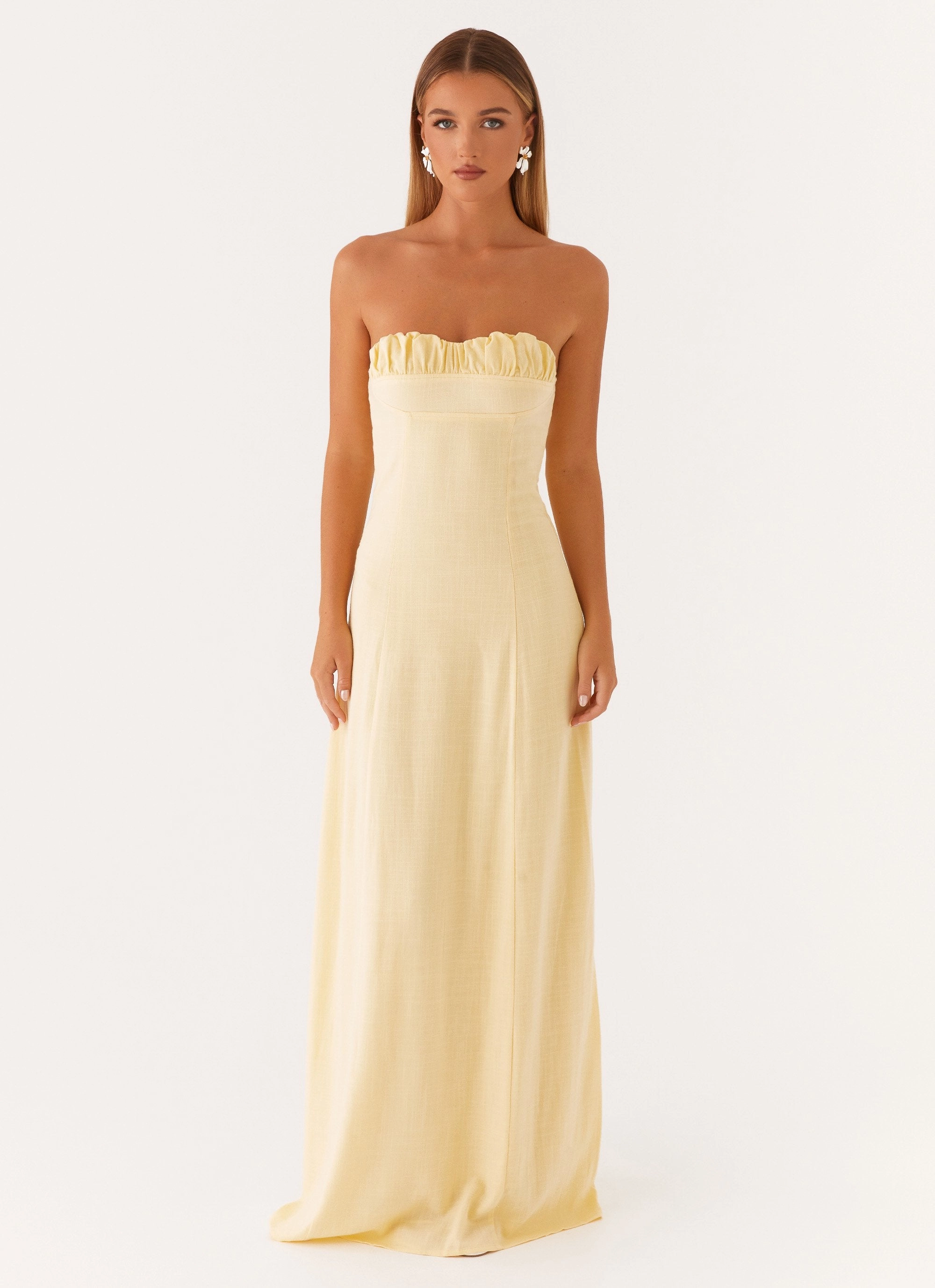 Tayla Linen Maxi Dress - Yellow Wrap Charm Lightweight Material