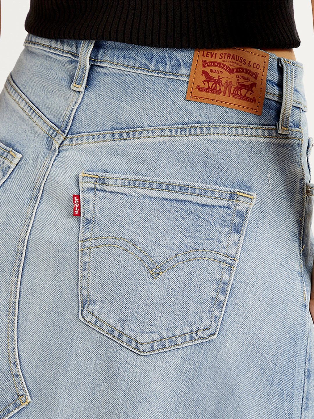 Women's High Rise Blue A-Line Skirt Crossback Strap Breezy Outfit