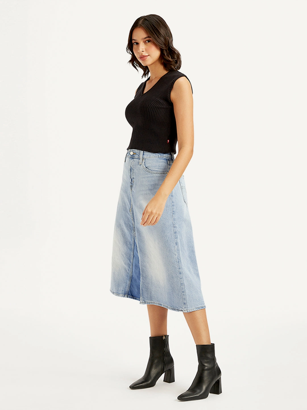 Women's High Rise Blue A-Line Skirt Bold Print Wrinkle Resistant Finish