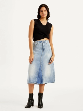 Women's High Rise Blue A-Line Skirt Polished Style
