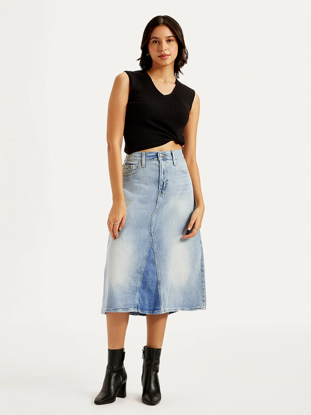 Women's High Rise Blue A-Line Skirt Polished Style