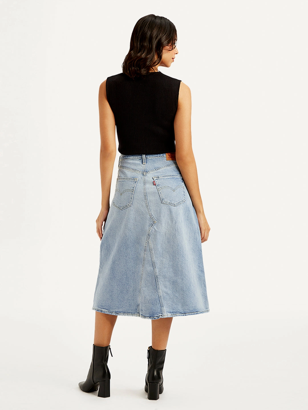 Women's High Rise Blue A-Line Skirt Light Outfit Silicone Grip Trim