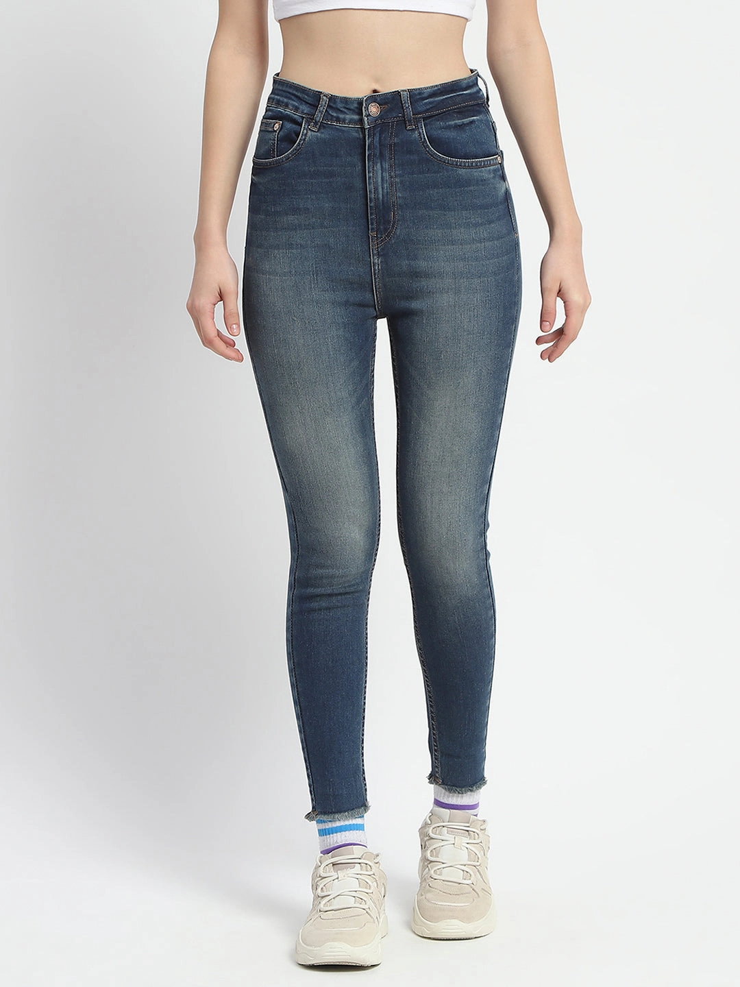 Madame Whiskered Stone Wash Green Tinted Cotton Denim Street Cool Couple Look Smooth