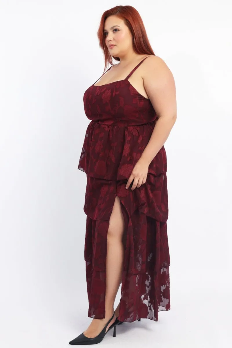 Urban Classic Light Motion Red Midi Dress Sleeveless Tiered Jacquard