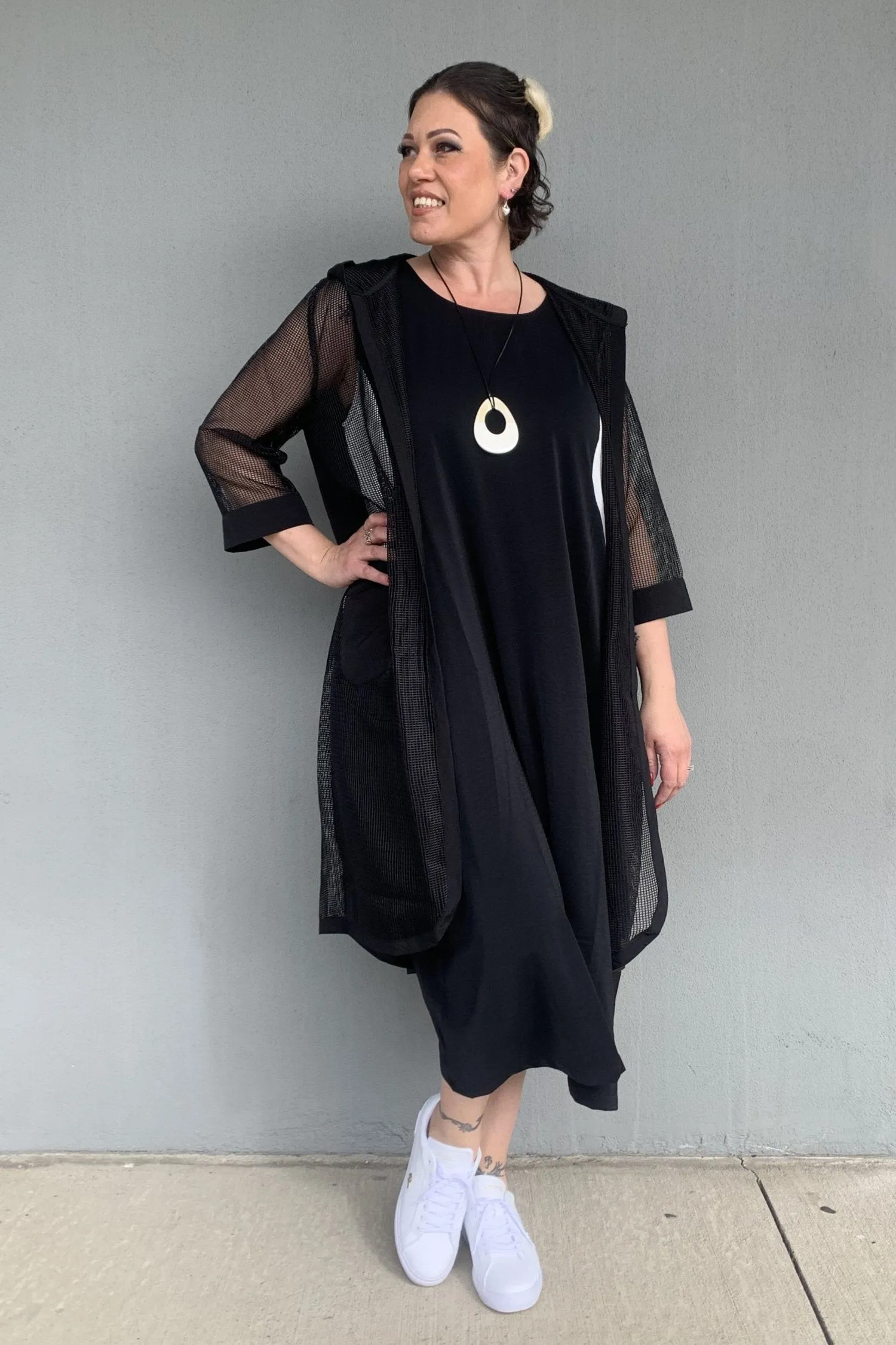 DoubleLayeredCuffs Waterproof Shell Ever Sassy - 64859 Mesh Longline Hoodie