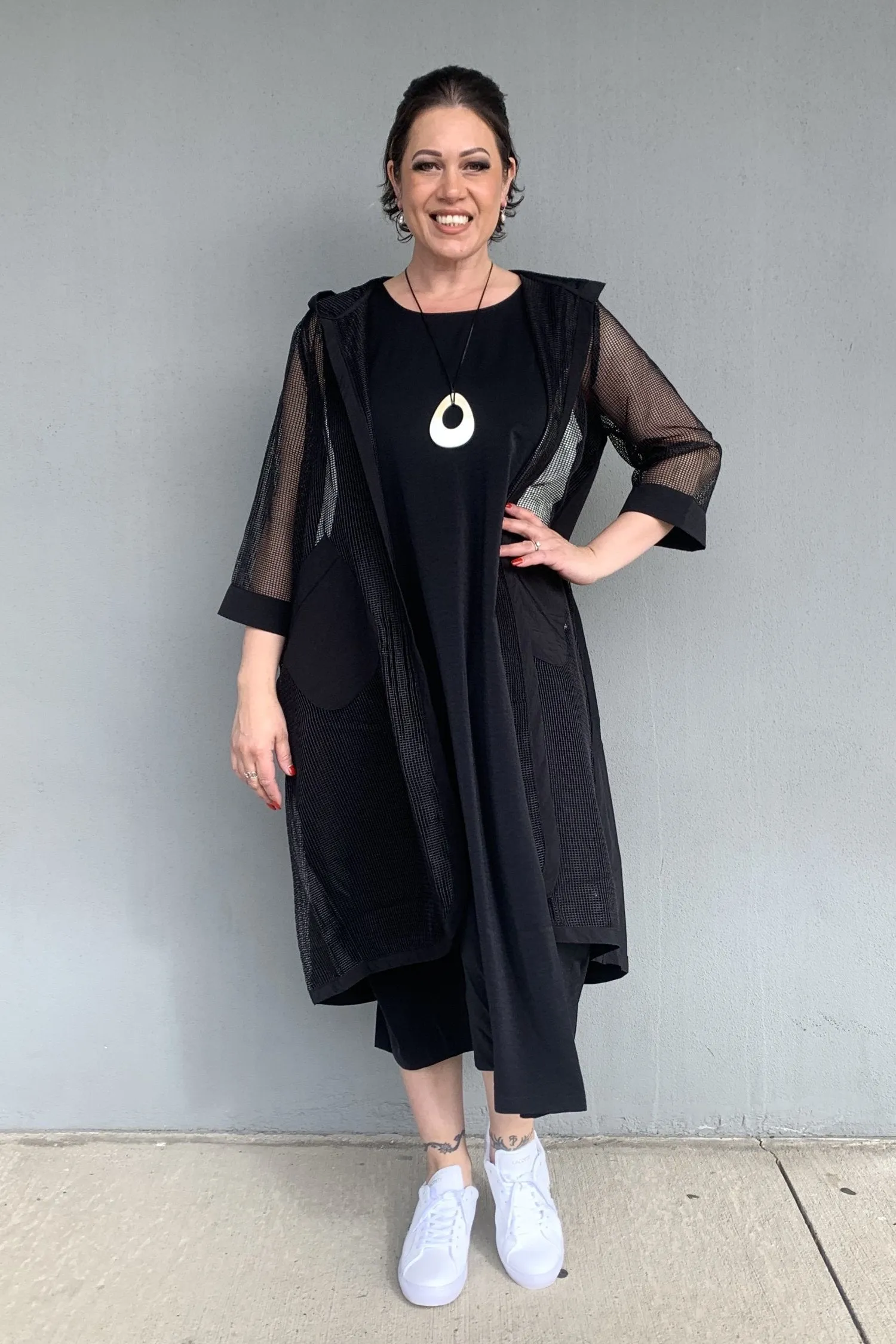 Ever Sassy - 64859 Mesh Longline Hoodie Snow Block GlowInTheDarkAccents