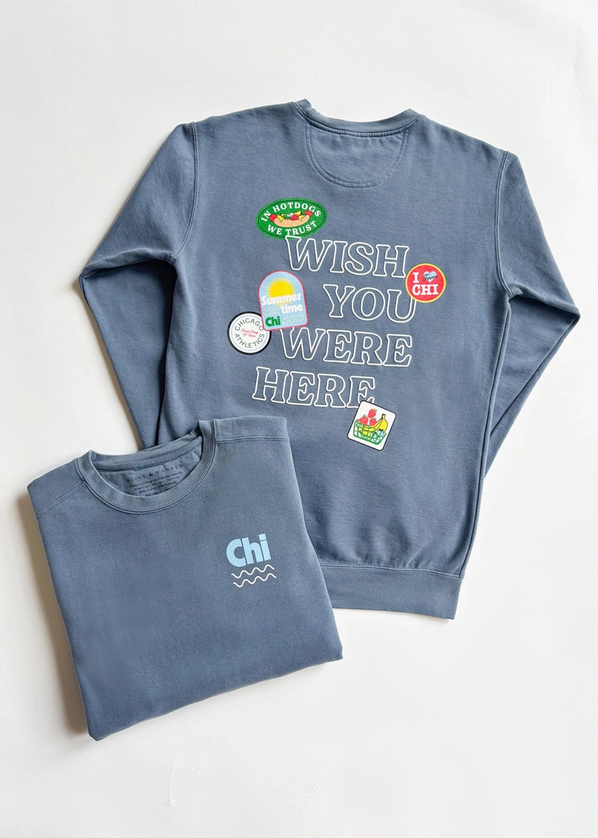 Wish You Were Here Crewneck Sweatshirt All Season Knit Anti Static Treatment