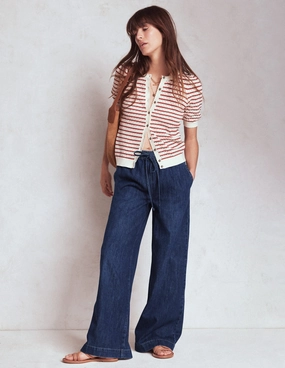 Drawcord Denim Trousers-MID WASH Premium Look