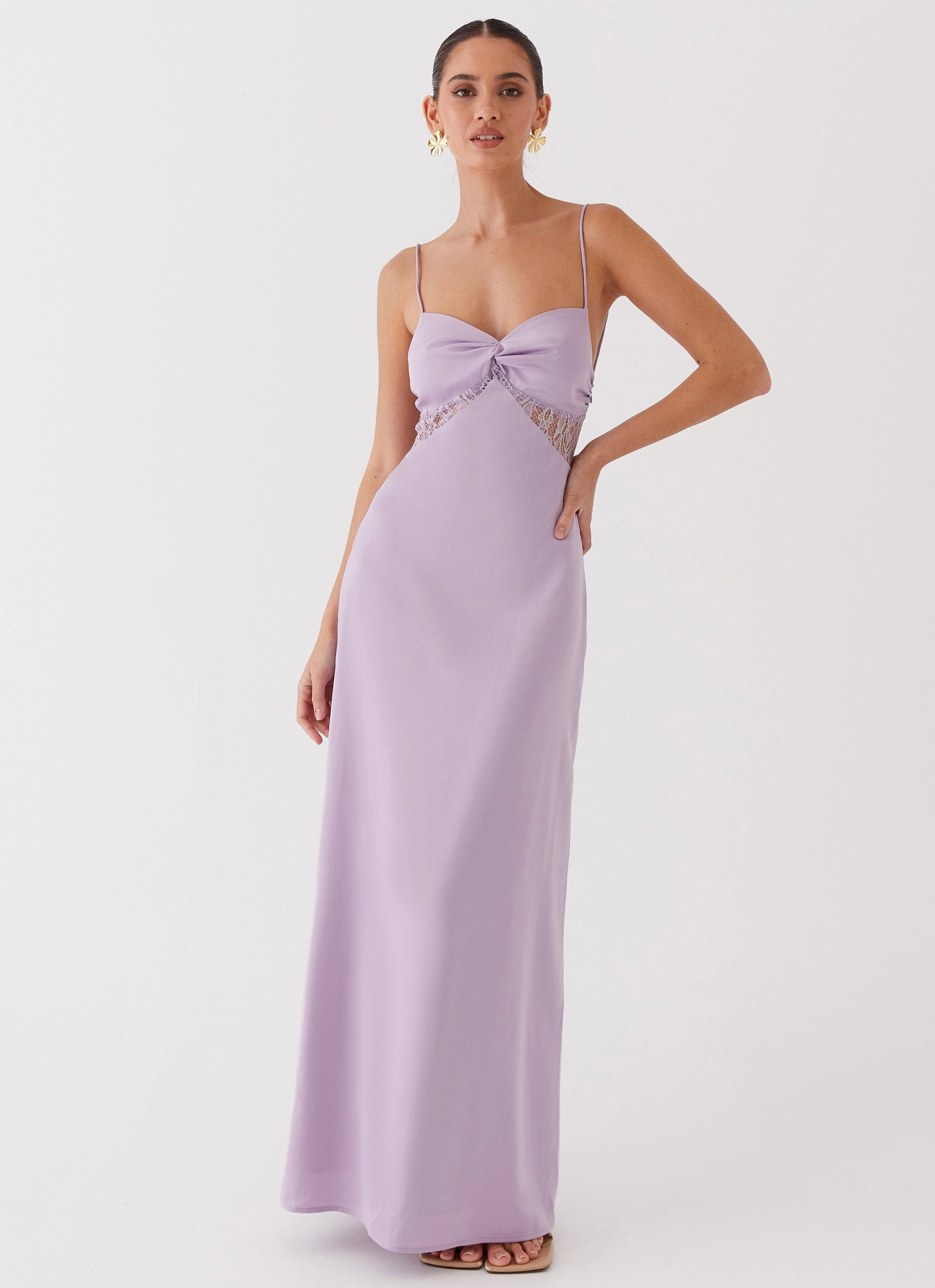 Dream Sight Lace Satin Maxi Dress - Lilac perfect for events Natural Style