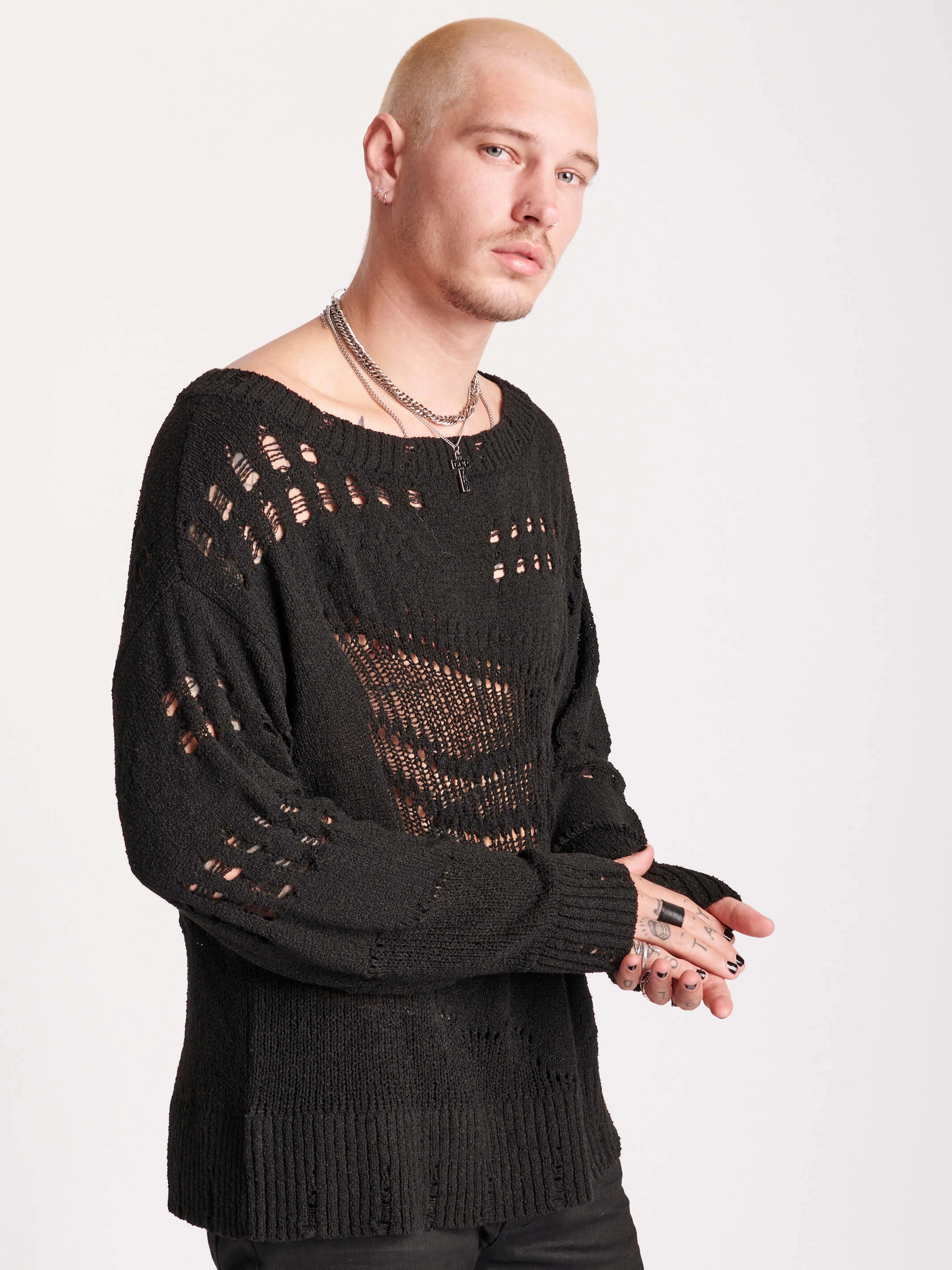 Drop Stitch Distressed Sweater Warm Wardrobe Roomy Pockets