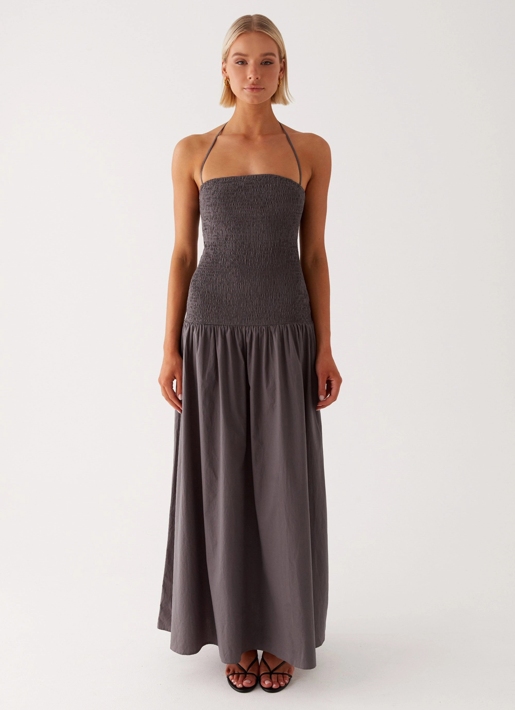 Perfect Fit Look Front Ruffle Zahra Maxi Dress - Charcoal