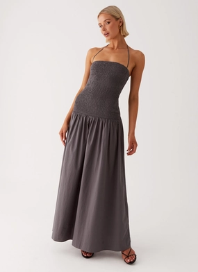 Chilly Day Comfort Zahra Maxi Dress - Charcoal