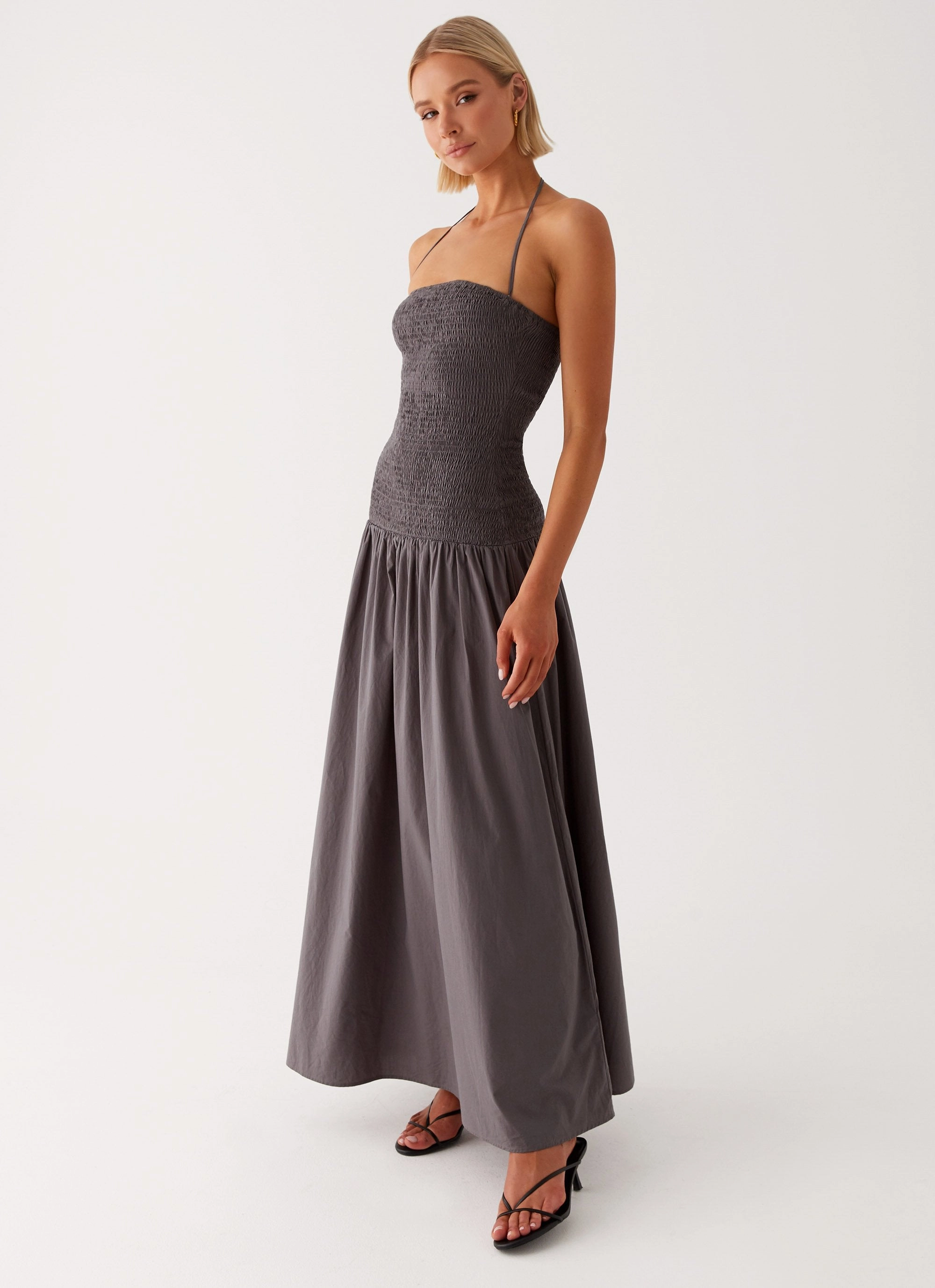 Zahra Maxi Dress - Charcoal Smooth-Finish Functional Style