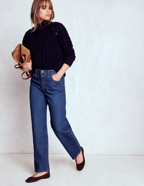 All Purpose Casual Comfort Exposed Button Straight Jeans-Indigo