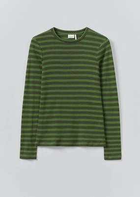 Flatlock stitching Agnes Stripe Wool Lyocell Tee | Peridot Green/Black