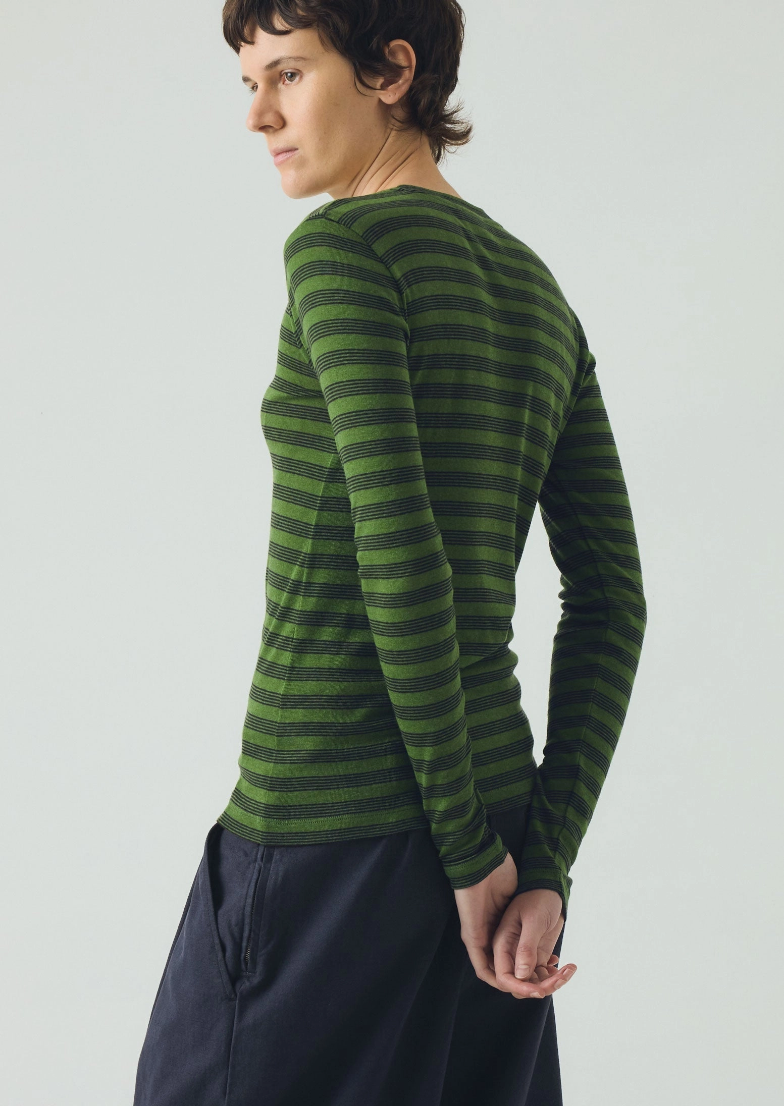 Odor Resistant Technology Odor Neutralizing Technology Agnes Stripe Wool Lyocell Tee | Peridot Green/Black