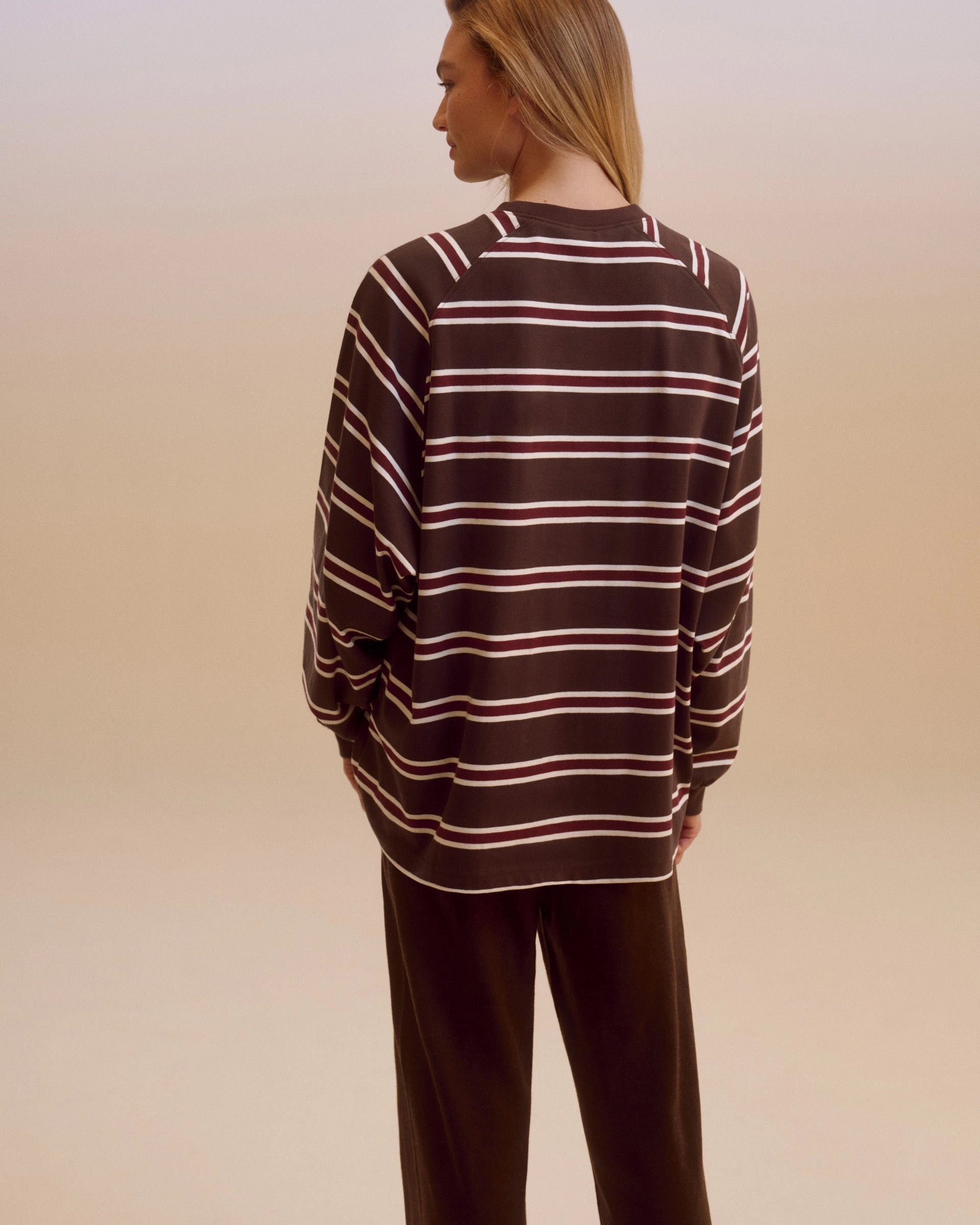Stripe Long Sleeve T-shirt - Coffee Bean Stripe Airflow Mesh Lining