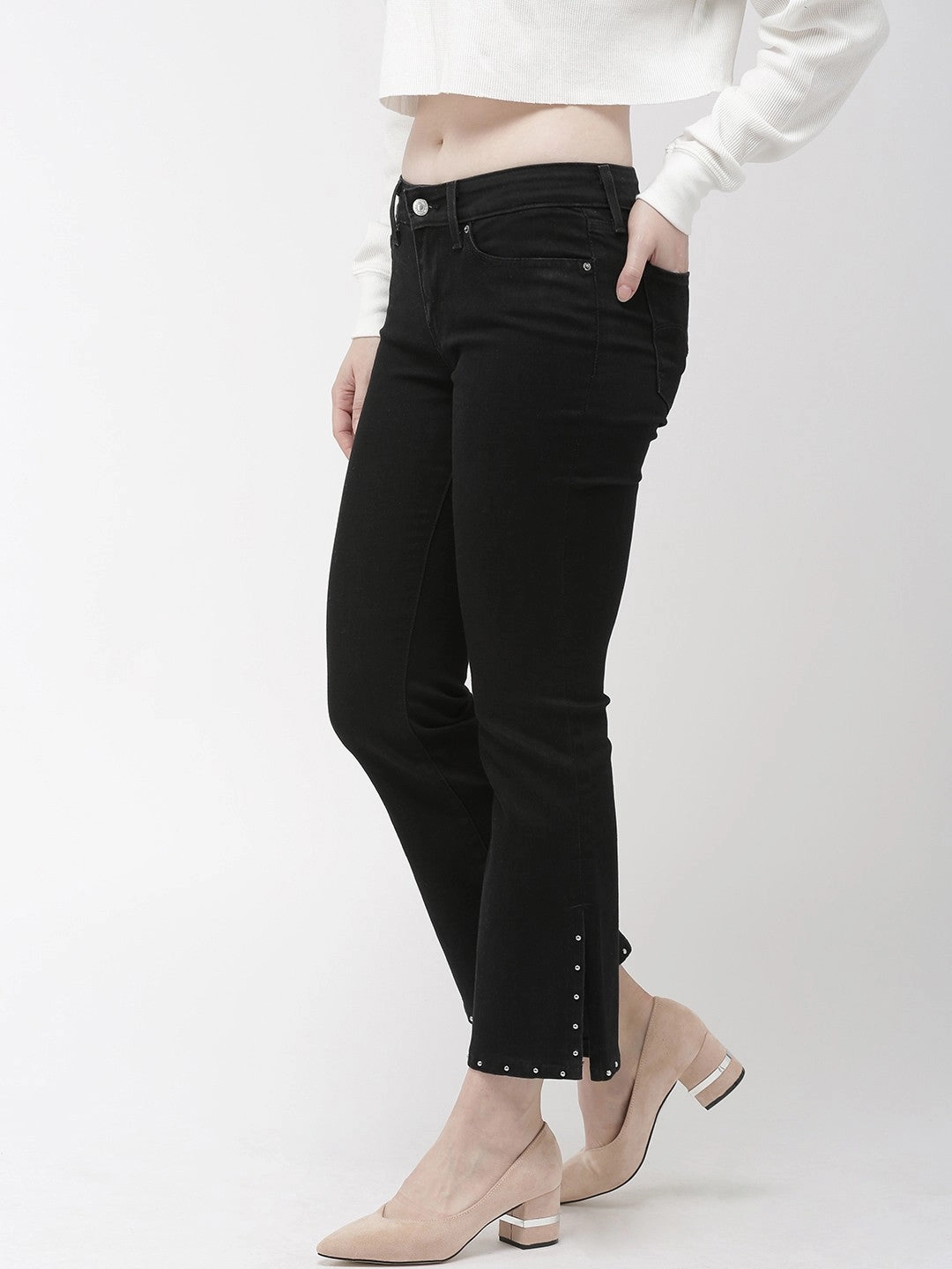 Minimalist Comfort Stain Release Finish Women's 715 Black Flared Fit Mid Rise Jeans