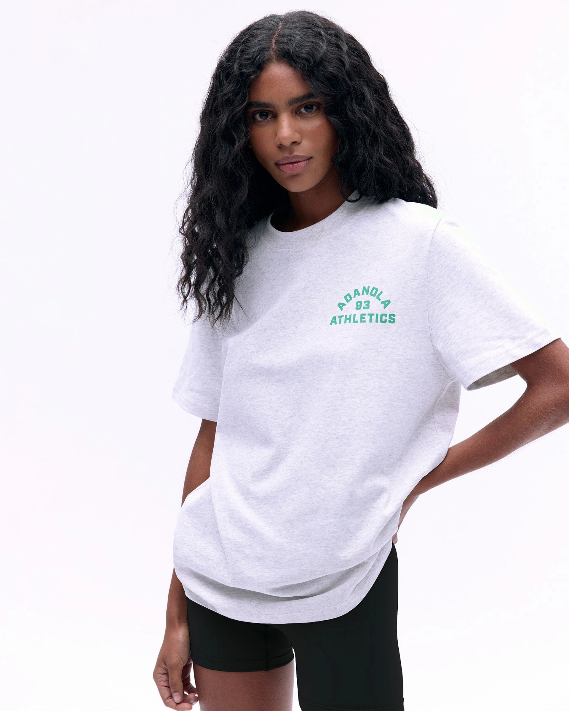 Campus Short Sleeve Oversized T-shirt - Light Grey Melange/Jade Green Flatlock Seam Technique EasyCareFabric