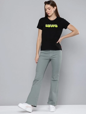 Women's 726 Grey Flared Fit Mid Rise Jeans Non Fade Fabric