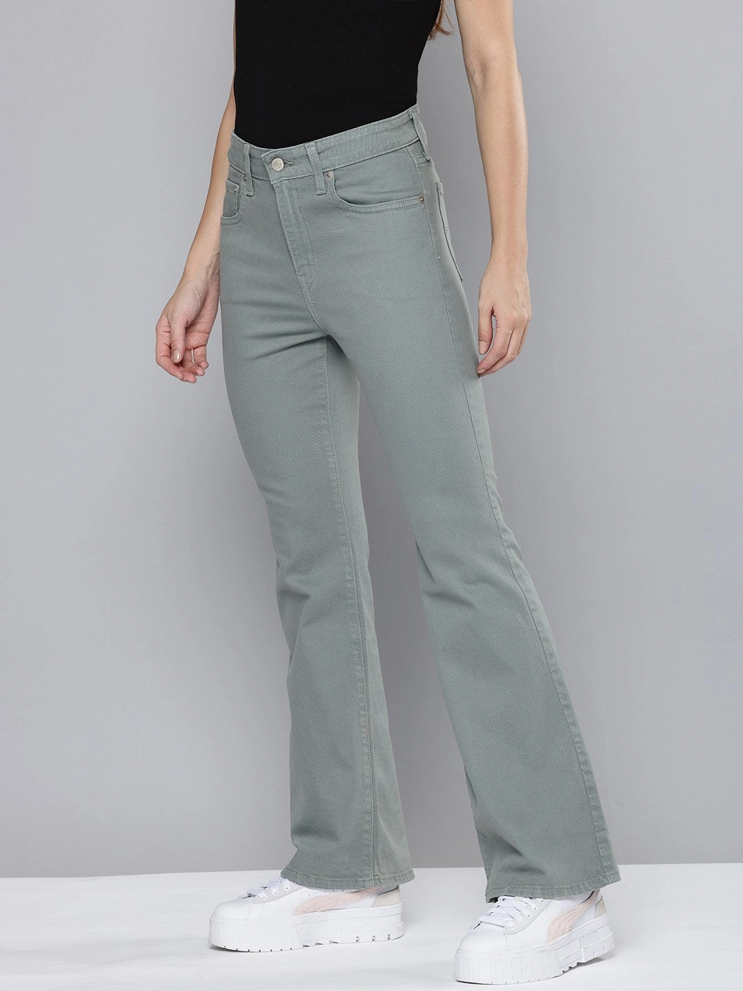 Women's 726 Grey Flared Fit Mid Rise Jeans Casual Luxury Winter Warmth