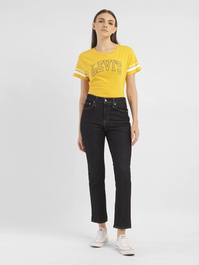 Women's 724 Blue Straight Fit High Rise Jeans Clean Detail