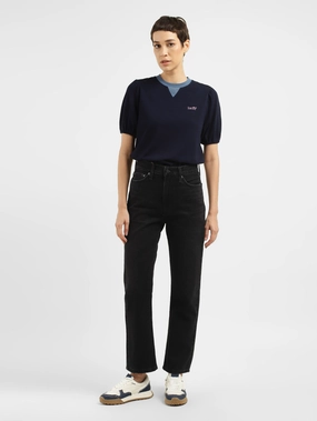 Women's Black Wedgie Straight Fit High Rise Jeans Textured Bold