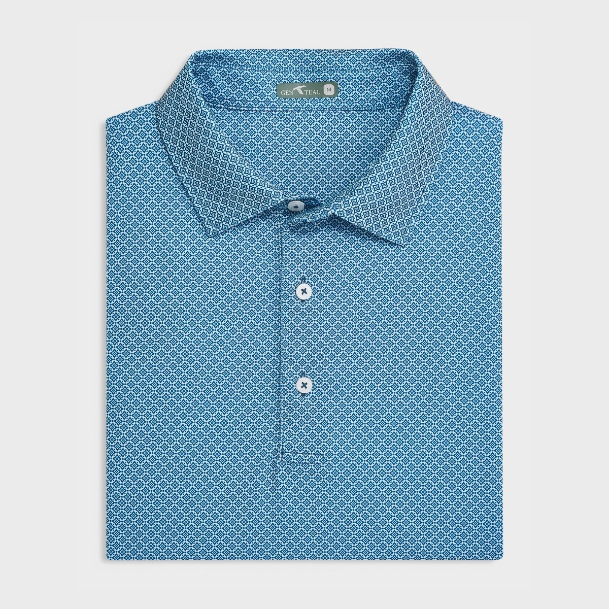 Interlock Cotton Sleek Layering Navy Diamond Lattice Printed Performance Polo