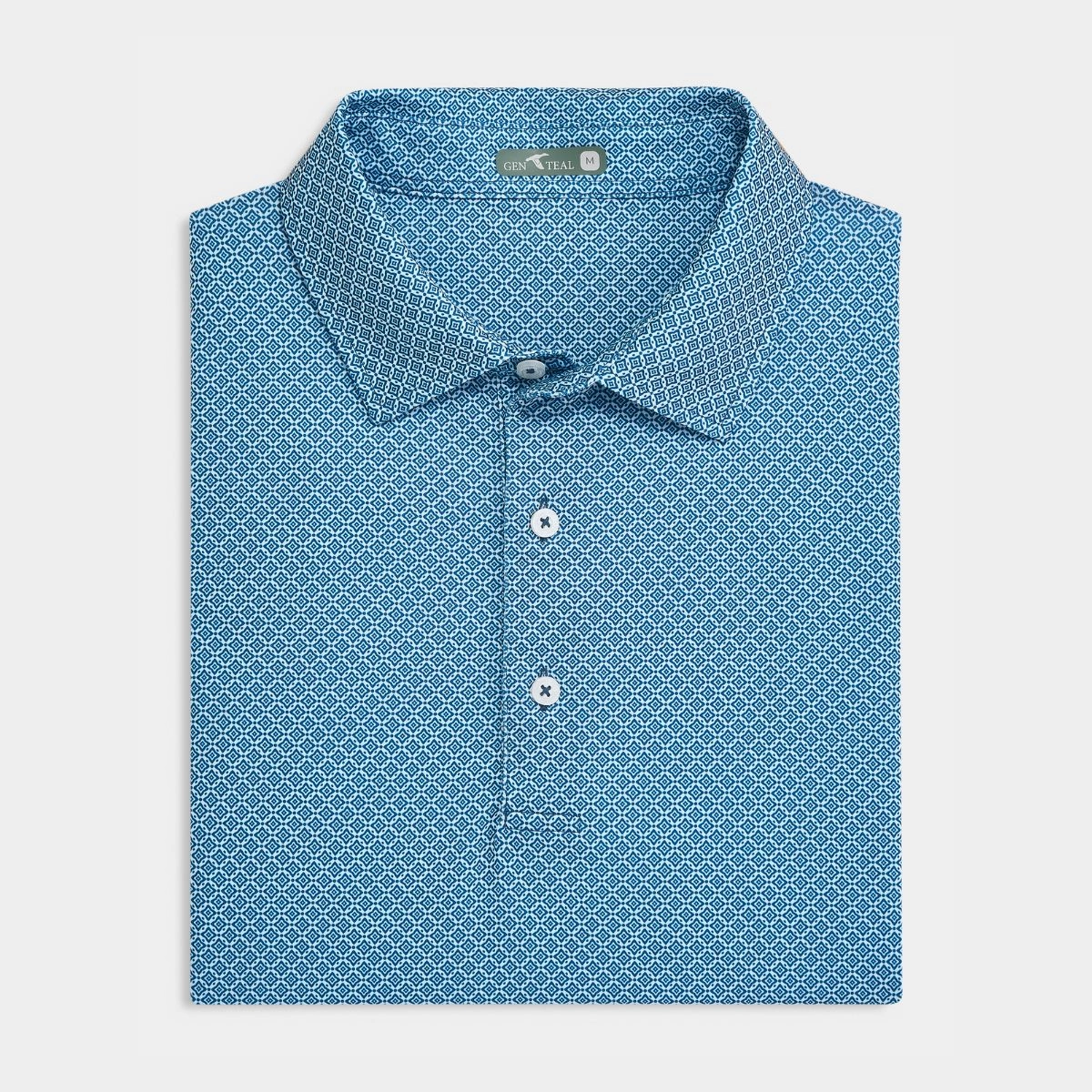Smart Style Relaxed Cut Navy Diamond Lattice Printed Performance Polo