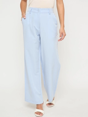 Madame Solid Sky Blue Straight Fit Trousers Heat Dissipating