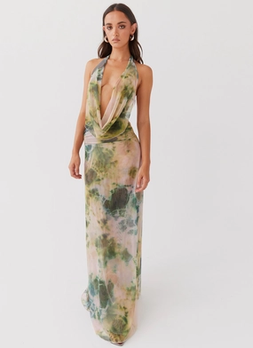 Flattering Waist Design Fit All Day Ready Elysia Mesh Maxi Dress - Rainforest