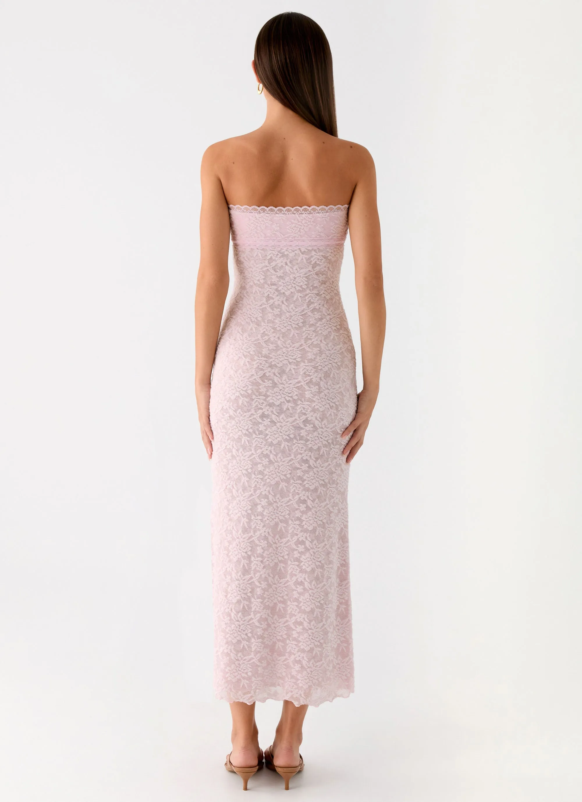 Basic Shape Alida Strapless Jacquard Midi Dress - Pink