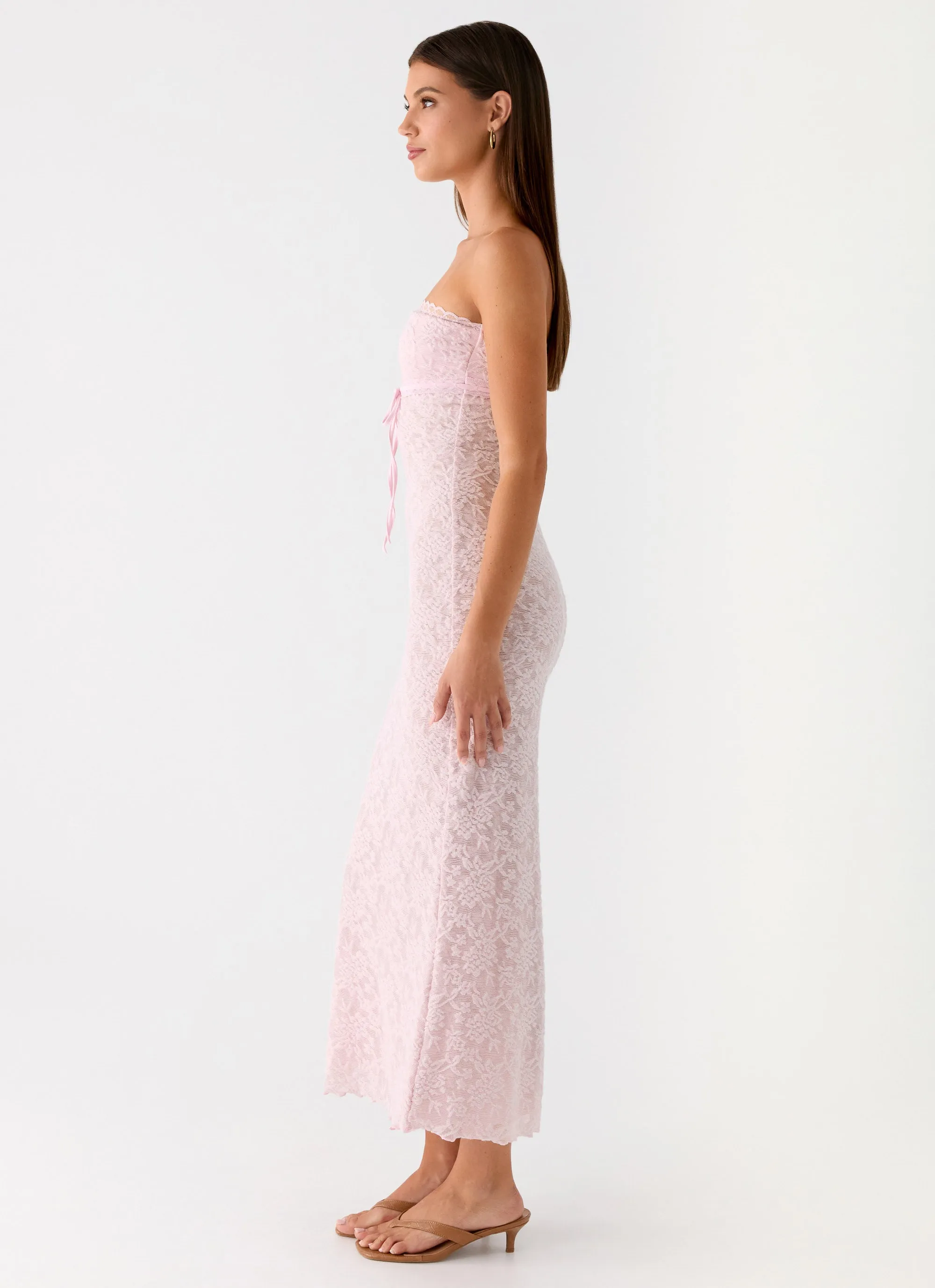 Dreamy Presence Refined Mood Alida Strapless Jacquard Midi Dress - Pink